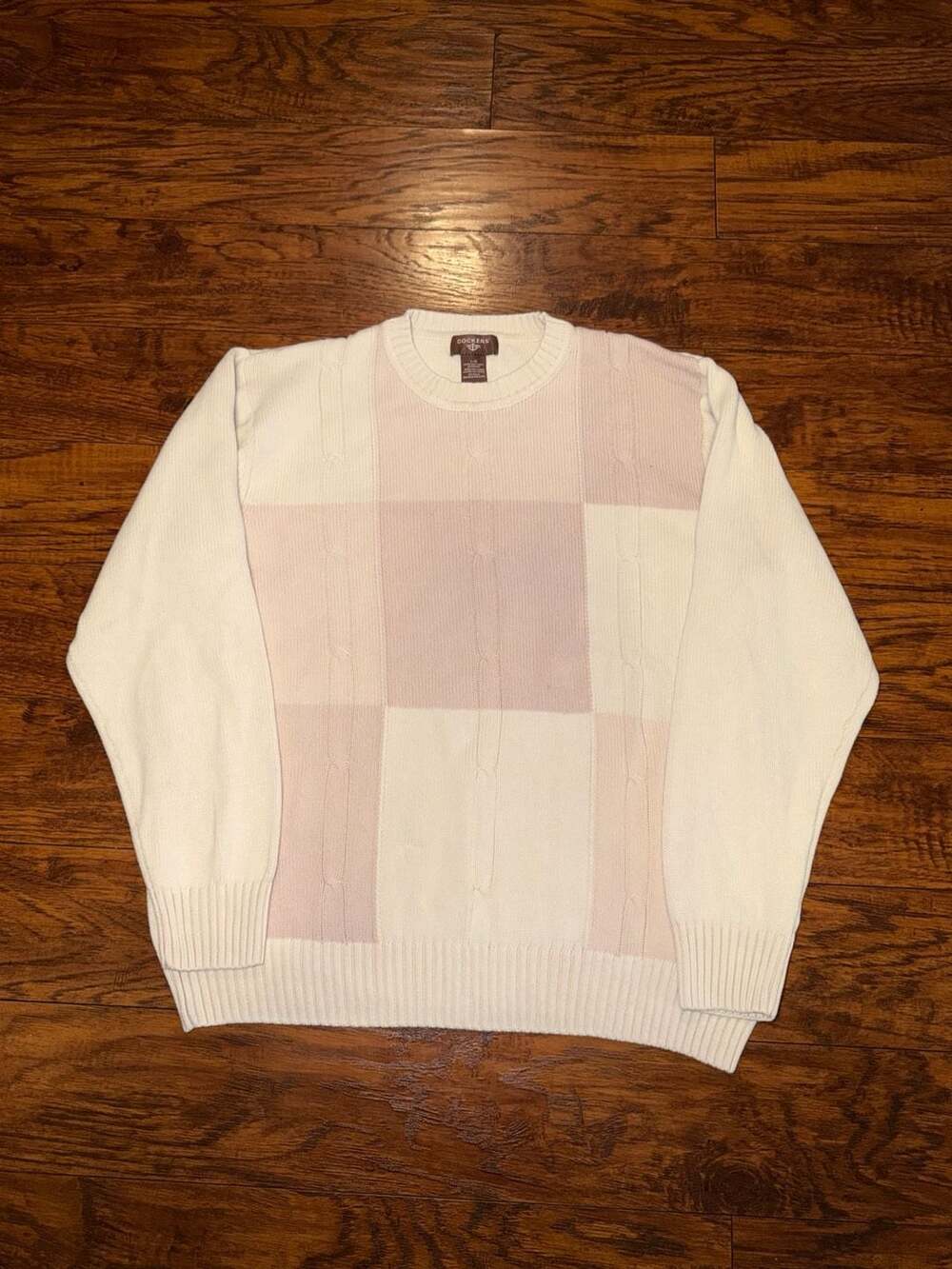 Dockers Colorblock Sweater Size L/G Cream Pink Cotton Cable Knit
